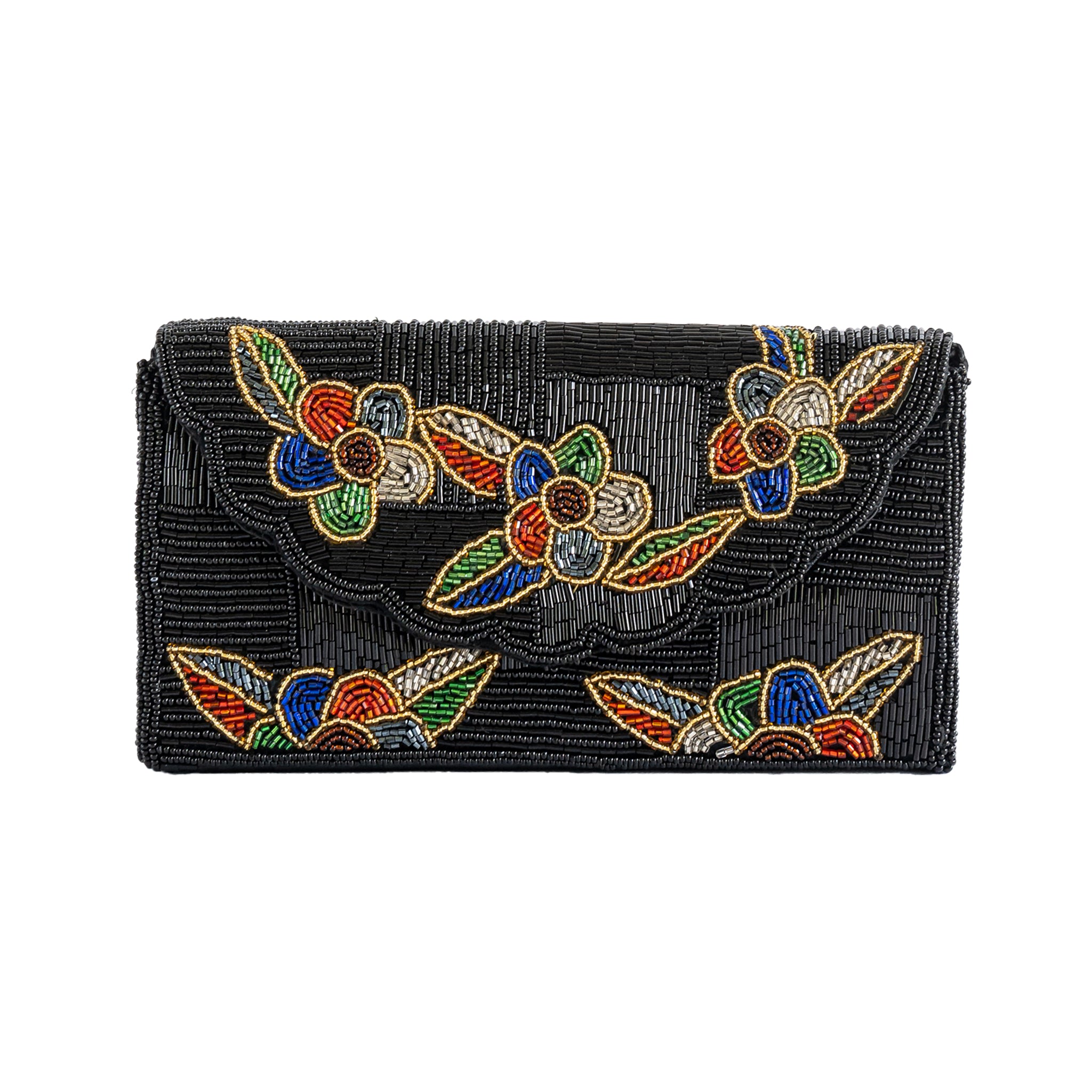 Women’s Vintage Black Bead Floral Detailed Handmade Clutch Sugar Cream Vintage