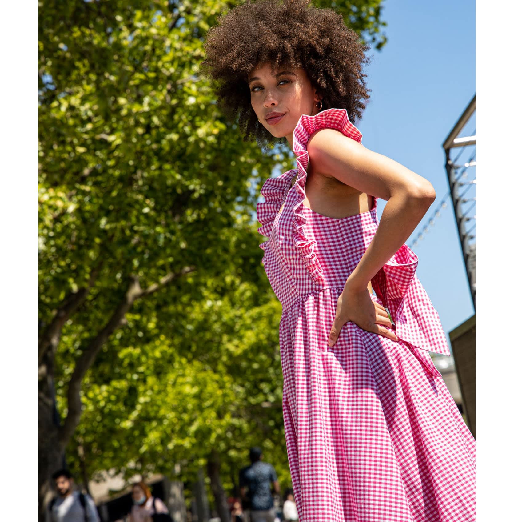 Tie Back Dress - Pink Gingham