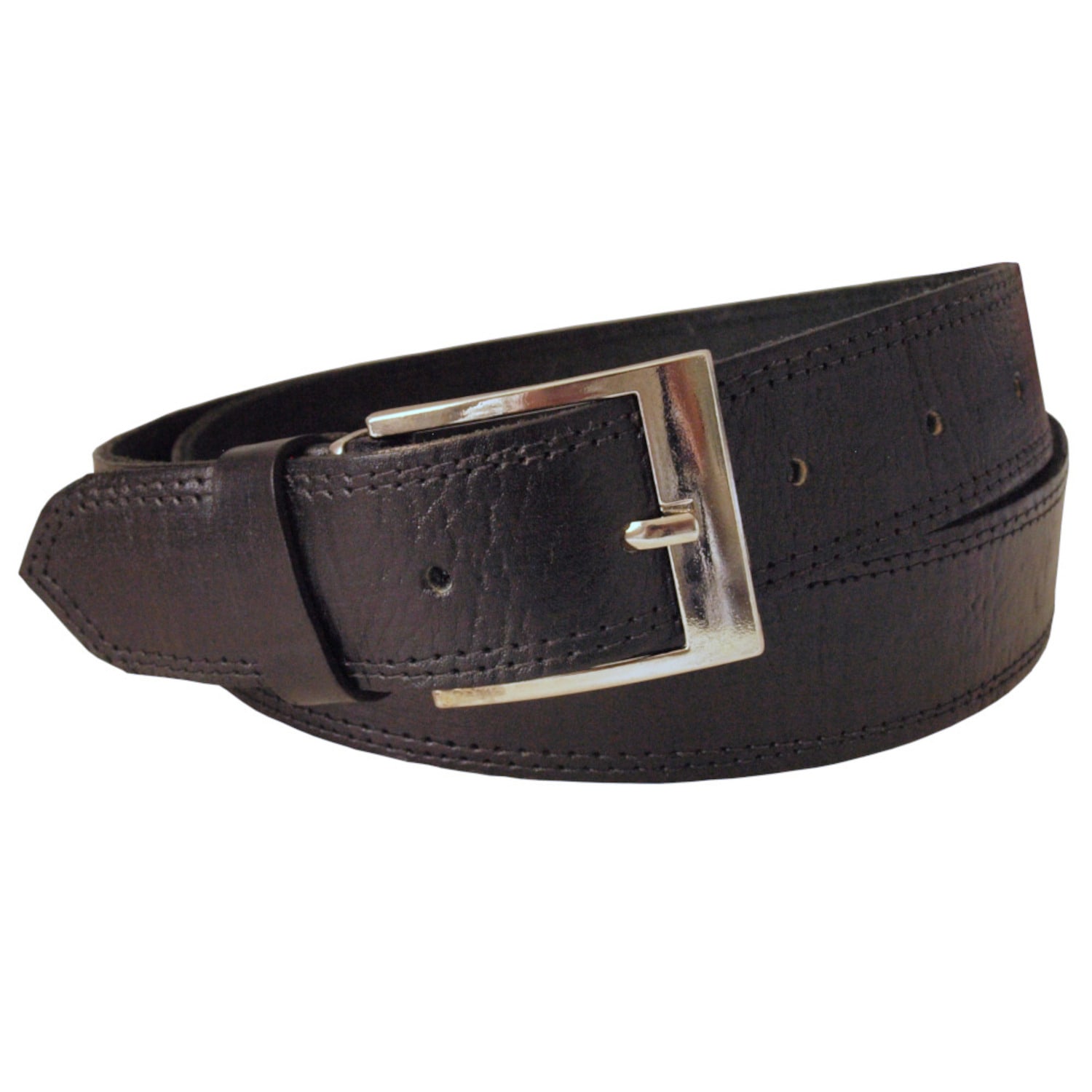 Berber Leather Men's Black Leather Belt With Black Stitching - Wide Width In Black