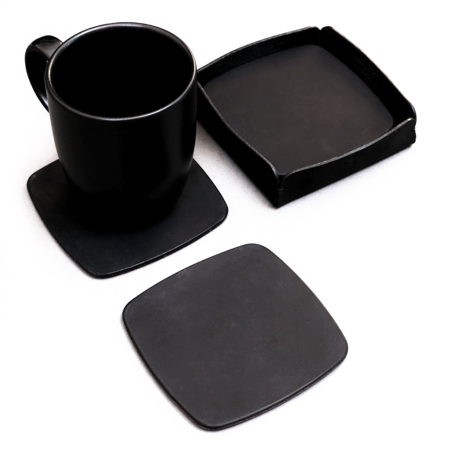 Leather Coaster Set Of 5 - Black Roarcraft