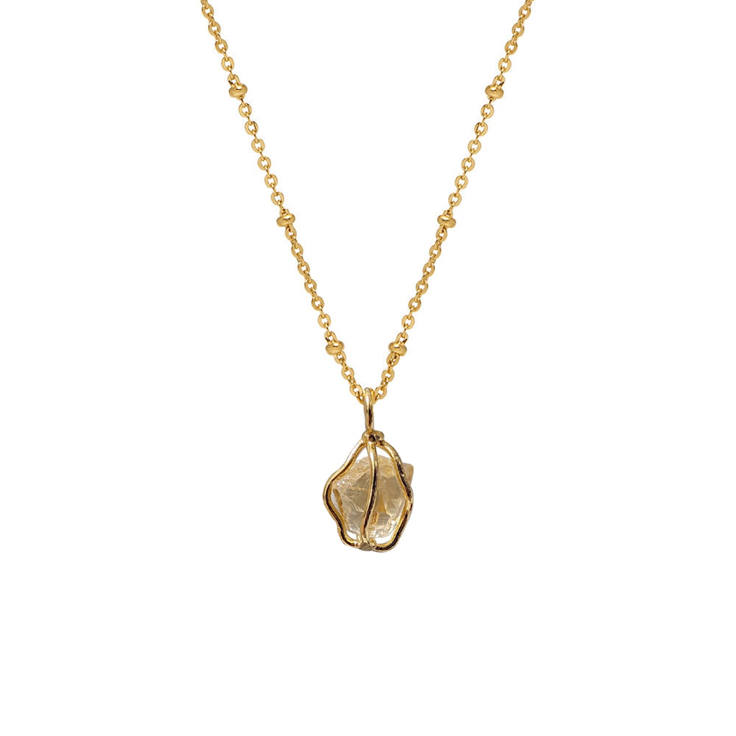 Mirabelle Jewellery Women's Gold Citrine Raw In Cage Pendant On Short Satellite Chain In Gold