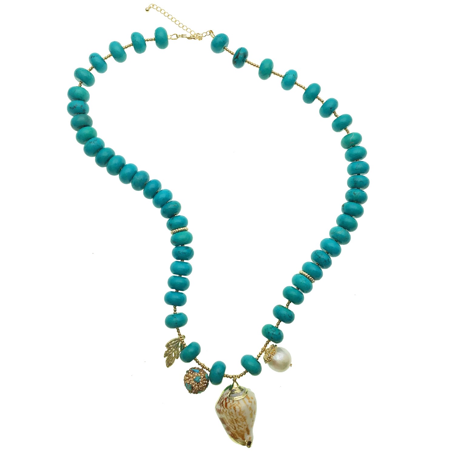 Farra Women's Blue Turquoise Seashell &freshwater Pearl Charms Necklace