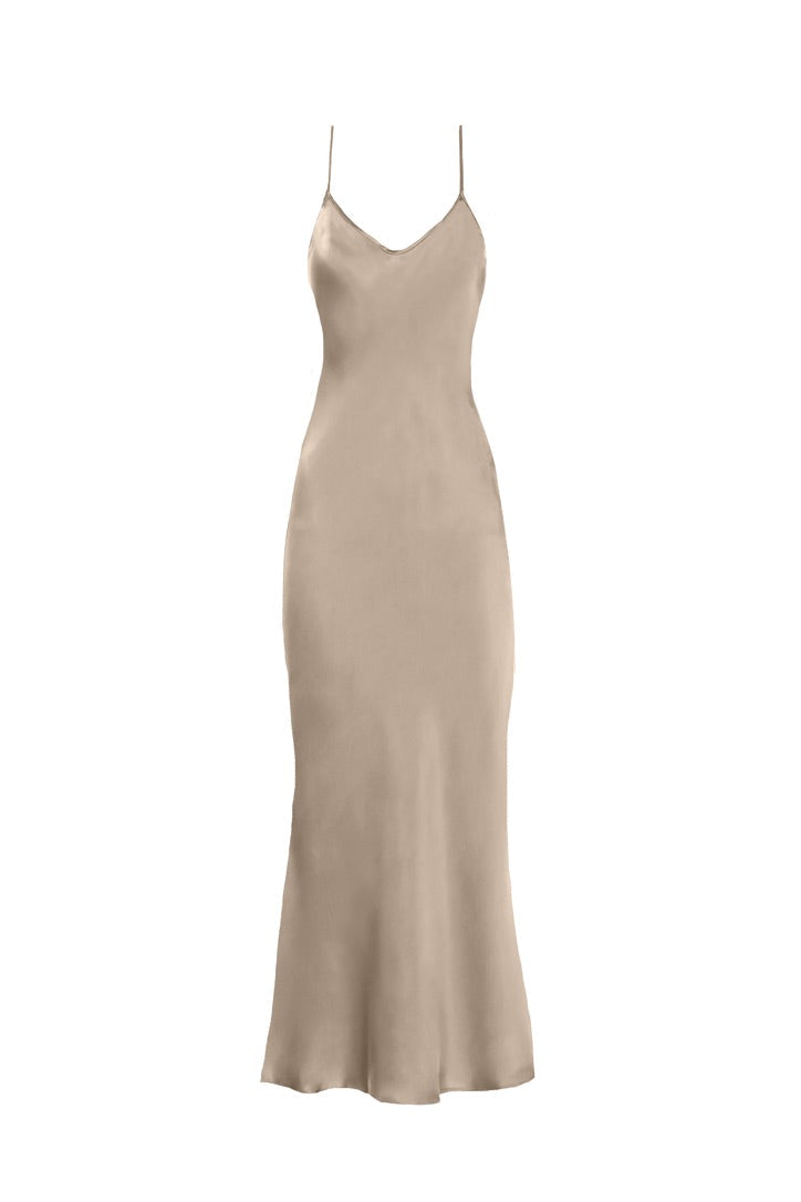 V Silk Slip Dress - Taupe, Anaphe