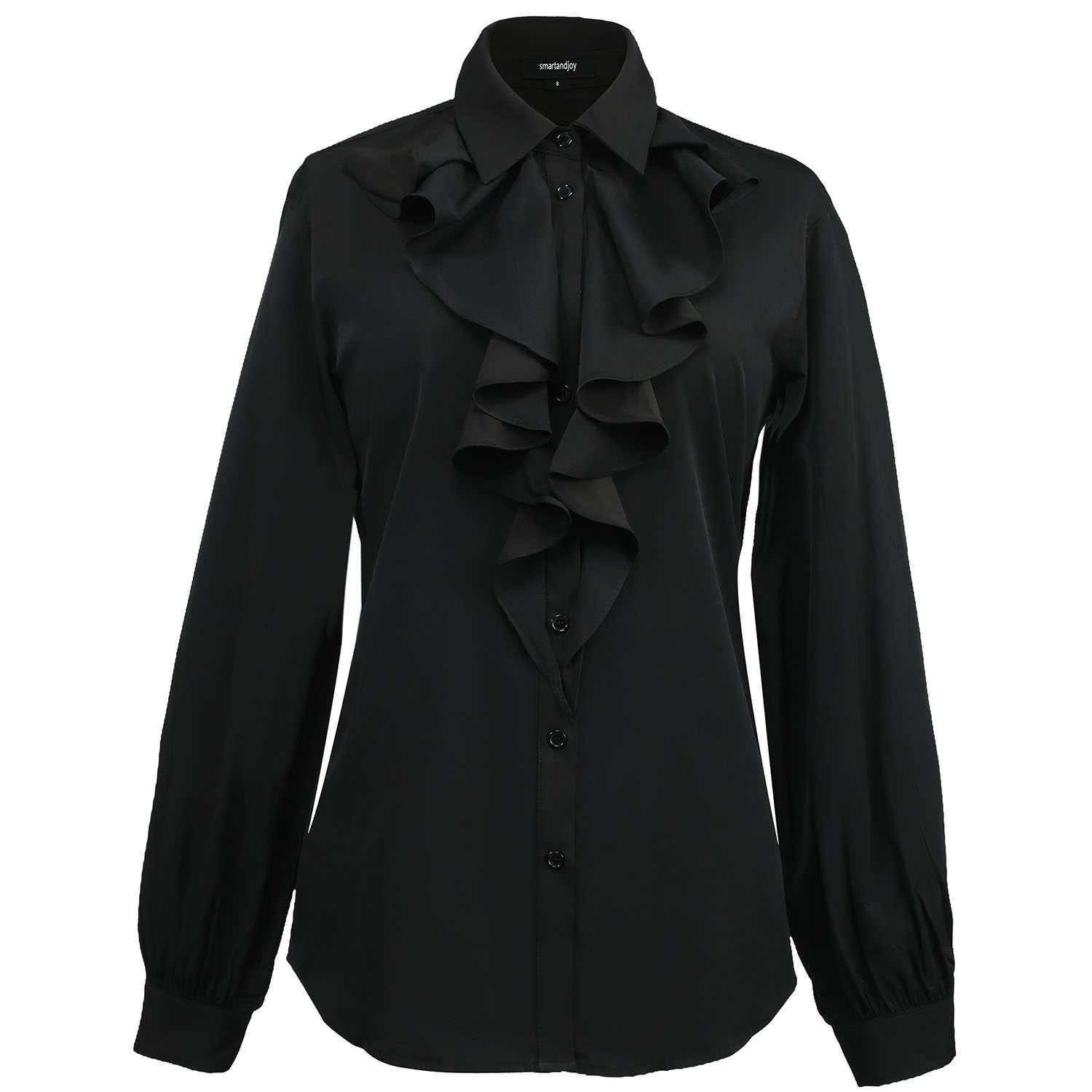 Smart And Joy Women's Ruffle Collar Shirt - Black In Black