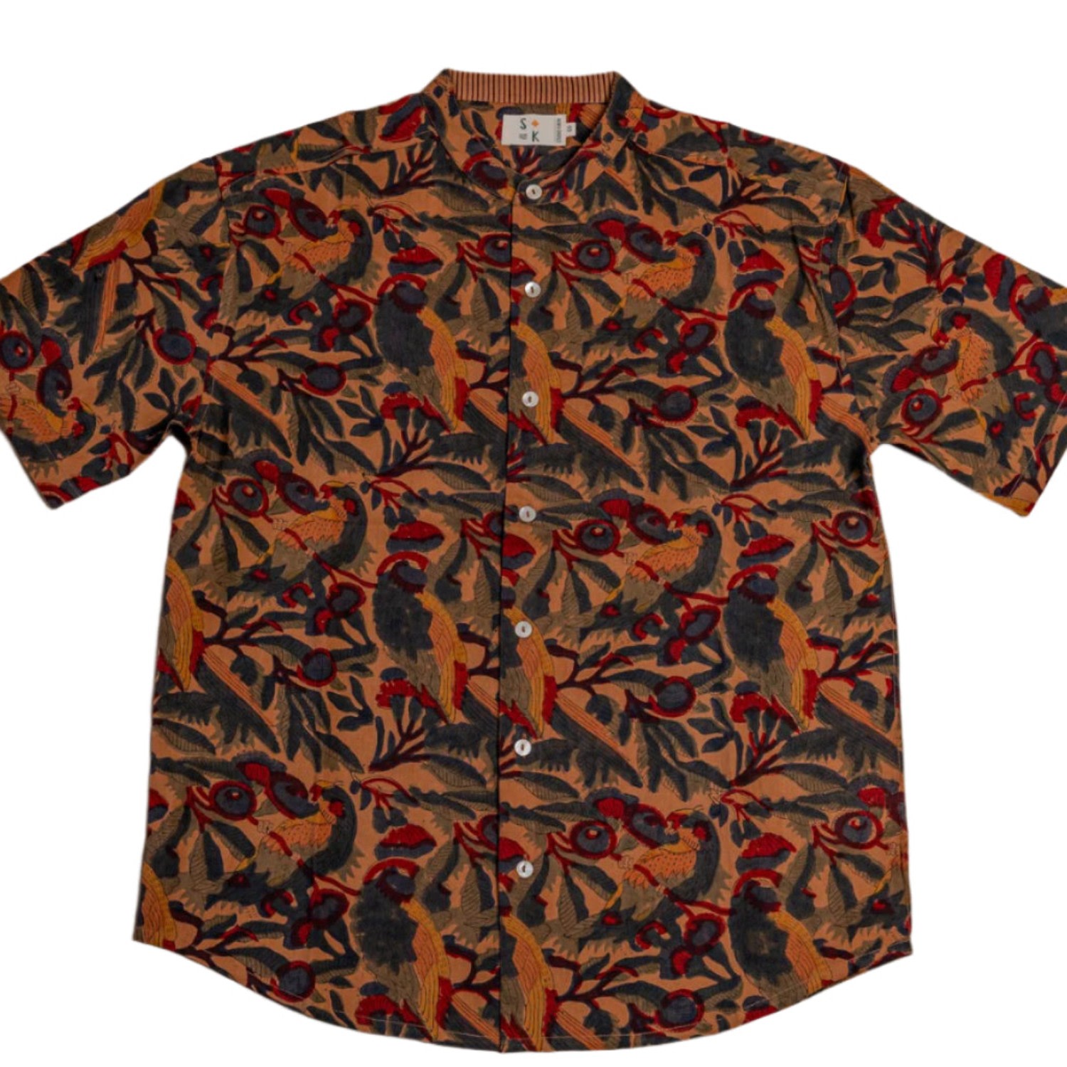 Studio Kibun Men's Rust Fern Unisex Handblocked Cotton Shirt