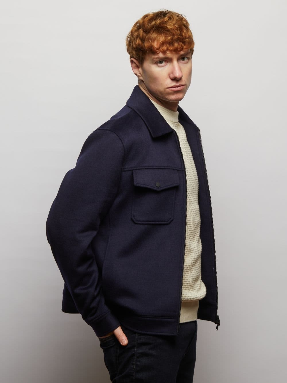 Steele Wool Blend Zip Front Short Jacket - Navy | Guards London