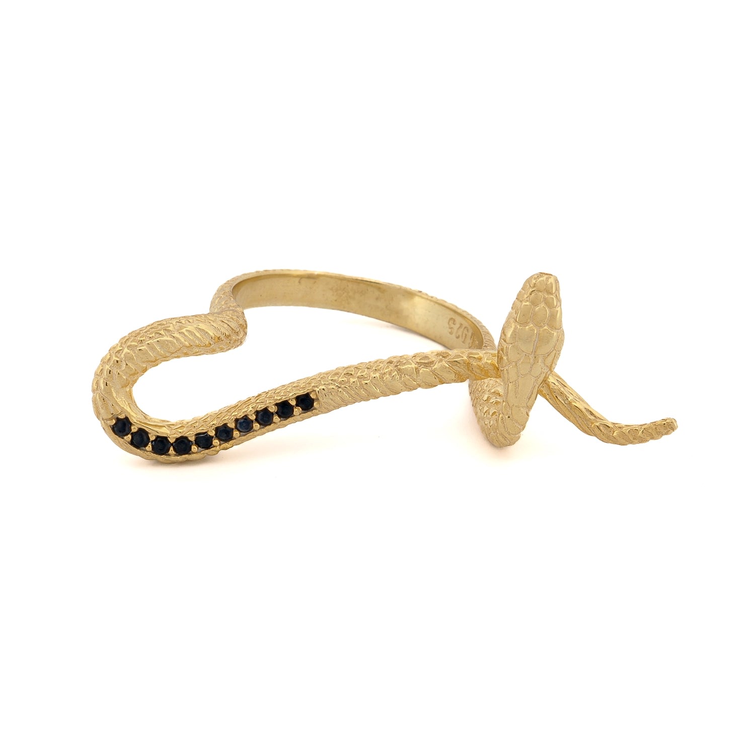 Ebru Jewelry Women's Gold / Black Mythology Snake Gold Vermeil & Black Diamond Design Ring - Gold In Gold
