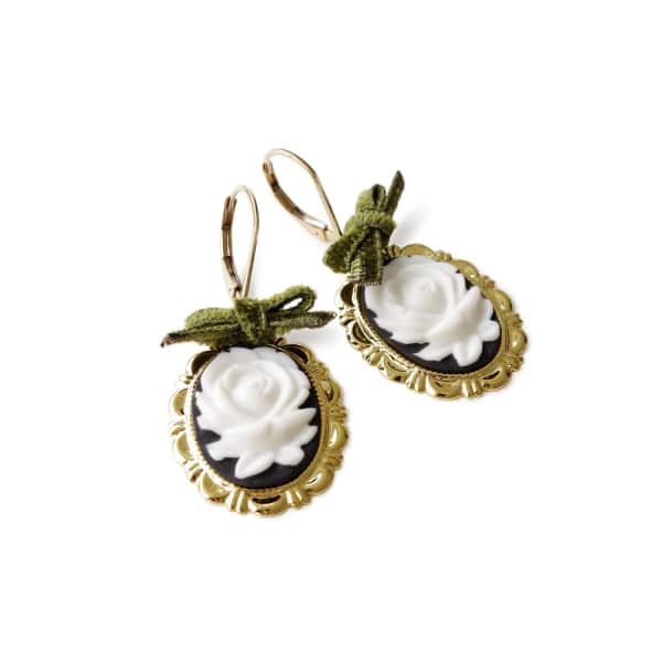 Poporcelain Dark Romance Rose Oval Porcelain Cameo Earrings In Cameo