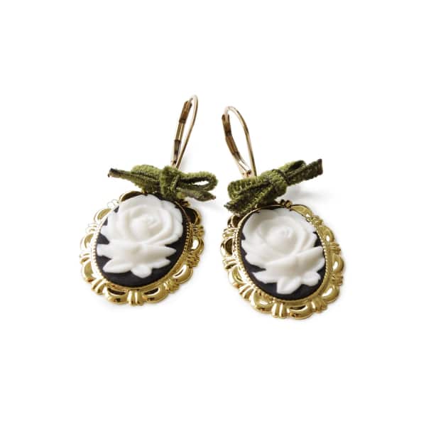 Poporcelain Dark Romance Rose Oval Porcelain Cameo Earrings In Cameo