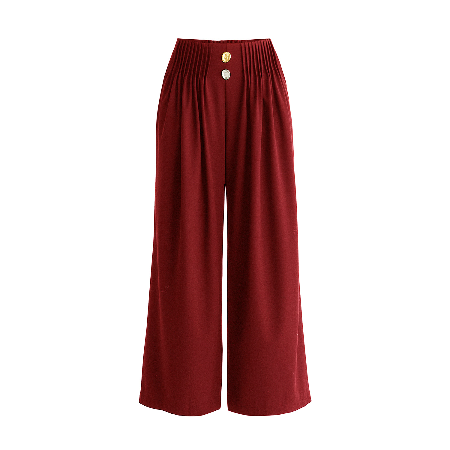 Paisie Women's Red Wide Leg Trousers With Pleated Waist Detail In Burgundy In Red