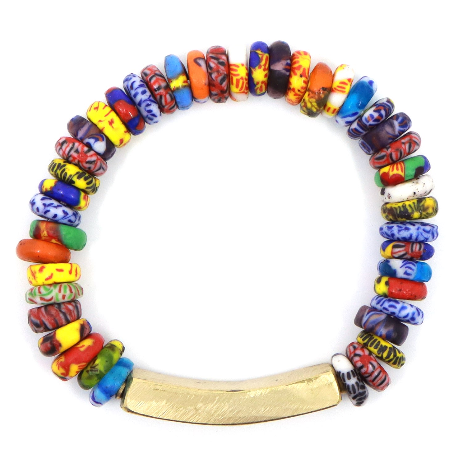 Men’s Mixed Multicolor Medley African Recycled Glass & Brass Beaded Bracelet Shar Oke