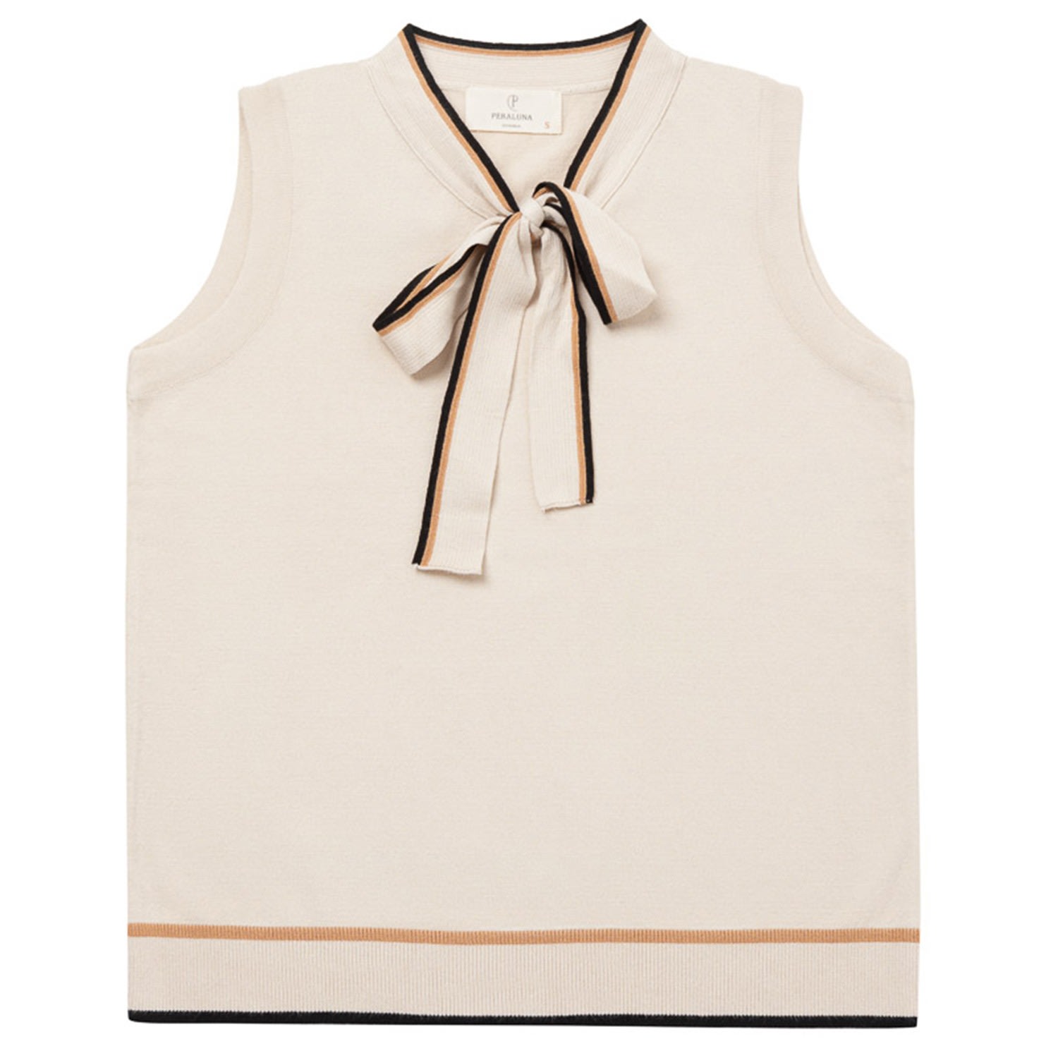 Peraluna Women's Brown Janette Sleeveless Blouse With Bow In Beige In Brown