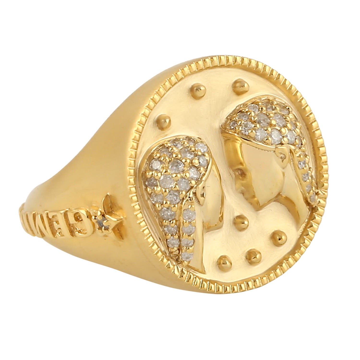 Artisan Women's Gold / White Diamond Gemini Zodiac Signet Ring In 14k Yellow Gold In Gold