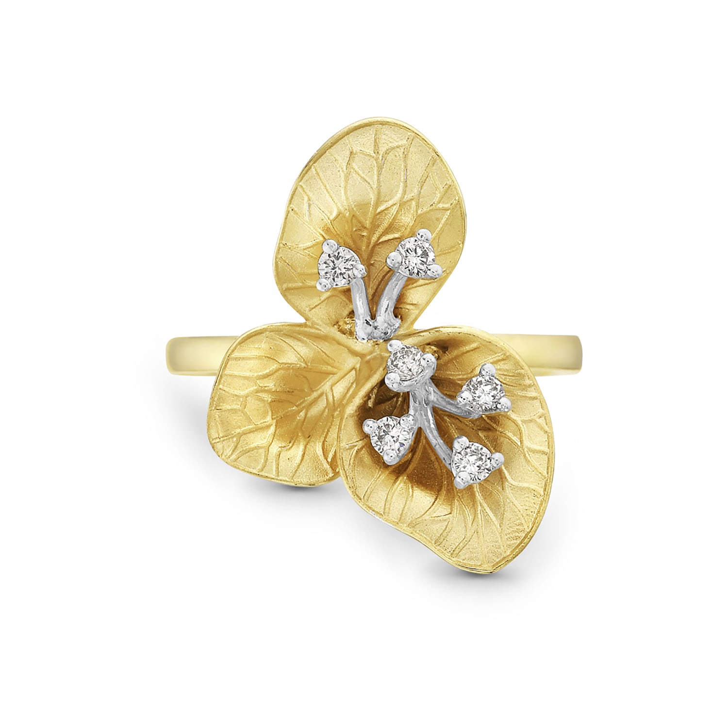 Artisan Women's Gold / White 14k Yellow Gold Floral Ring With Natural Diamonds In Gold
