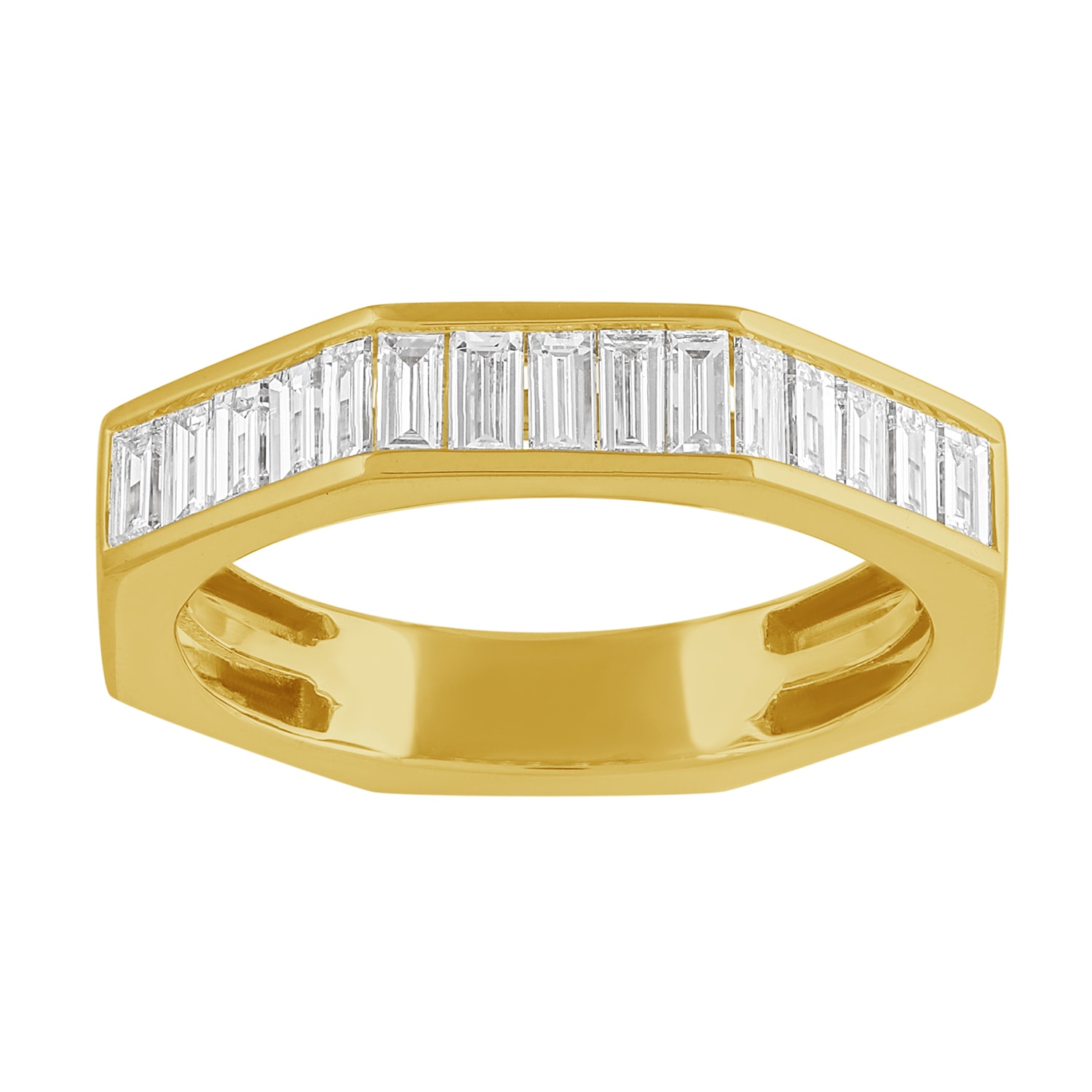 Artisan Women's Gold / White 14k Yellow Gold Tapered Baguette Diamond Band – Modern Angular Statement Ring In Gold