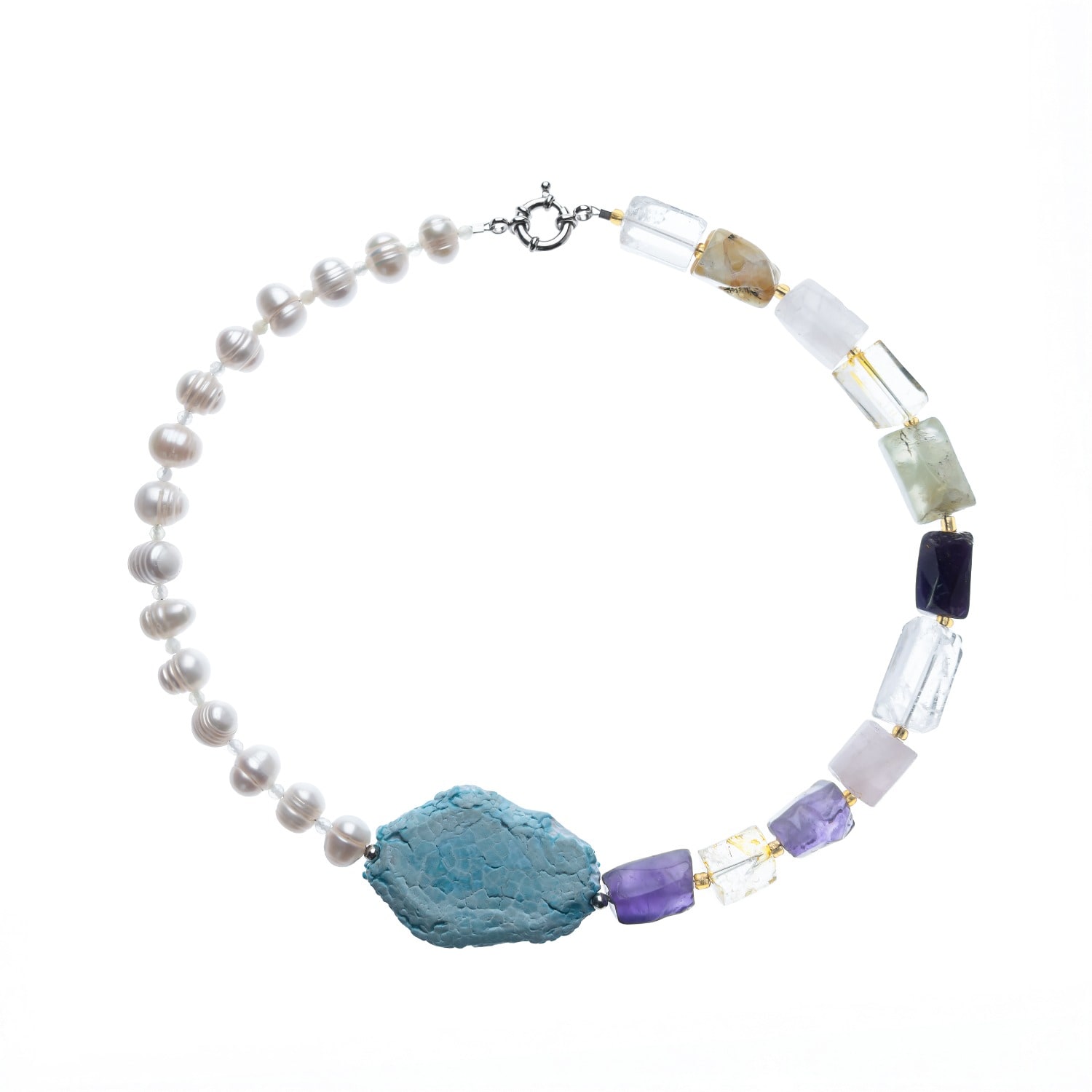 Silver Moon Women's Sterling Silver Necklace With Pearls And Natural Gemstones In Multi