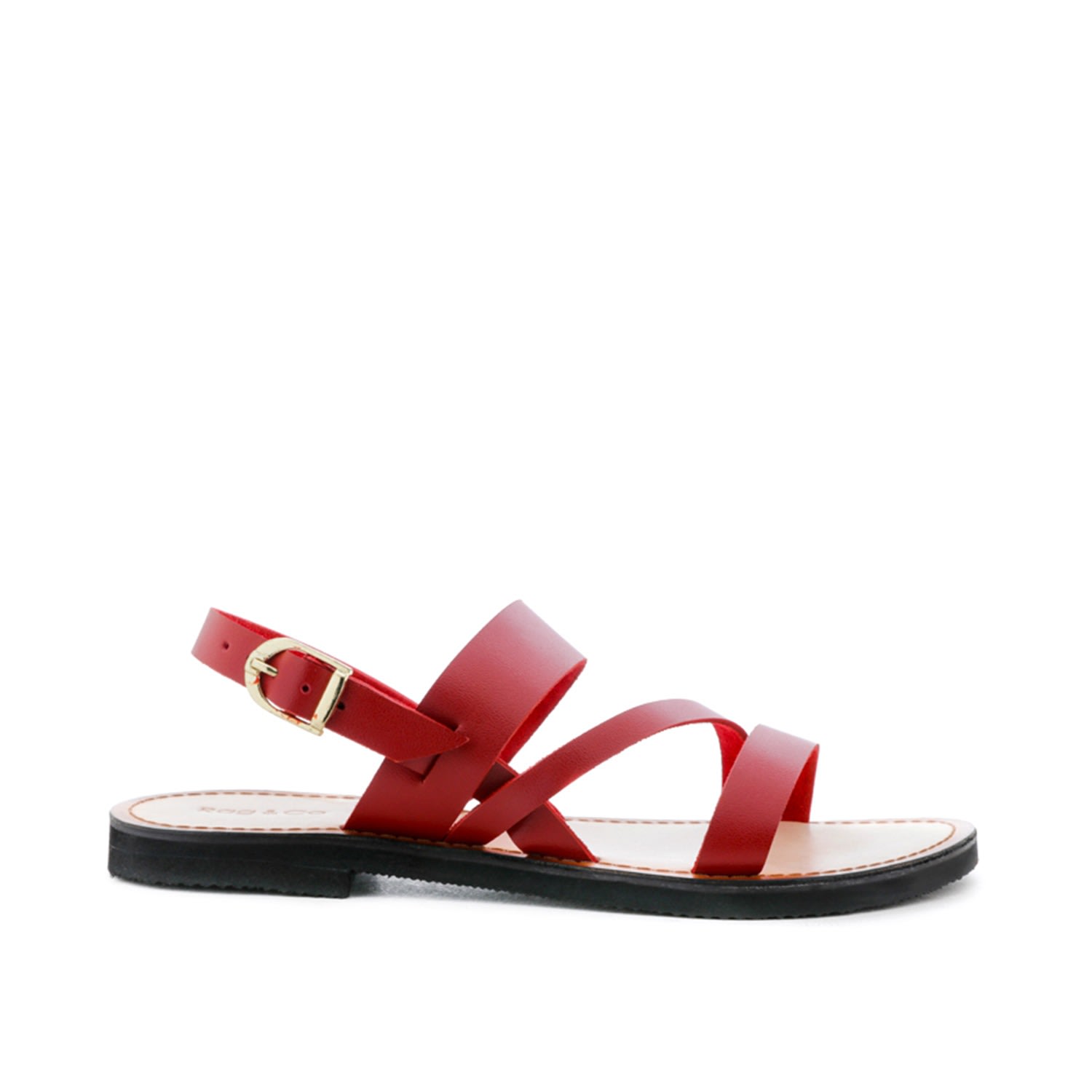 Rag & Co Women's Mona Red Flat Sandal With Ankle Strap