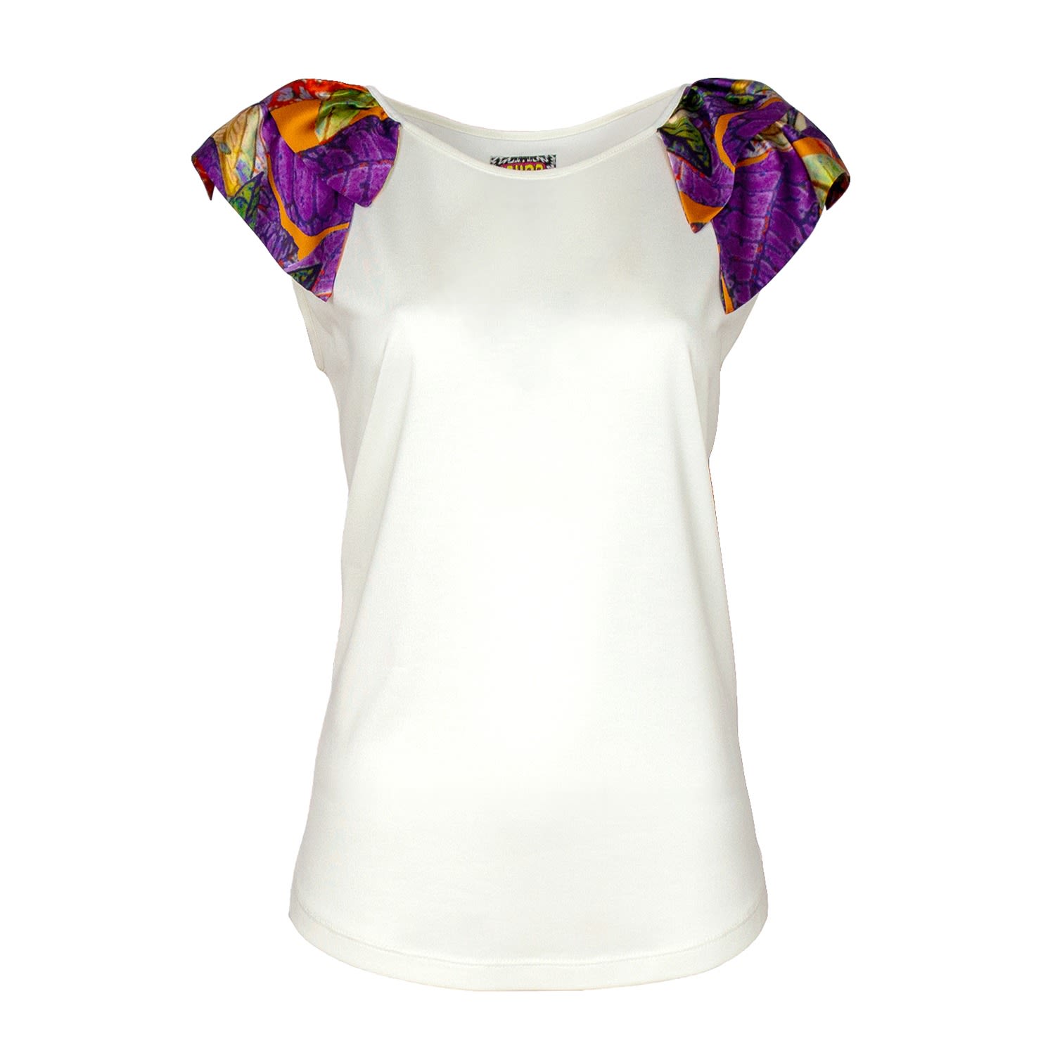 Lalipop Design Women's Off White Blouse With Printed Satin Ruffled Shoulders In White