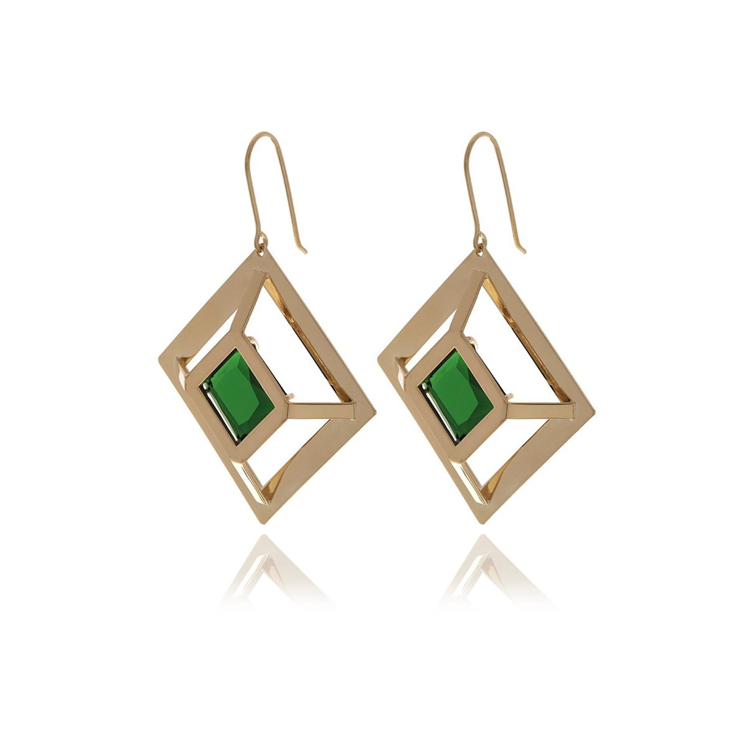 Women’s Gold Square Emerald Crystal Earrings Georgina Jewelry