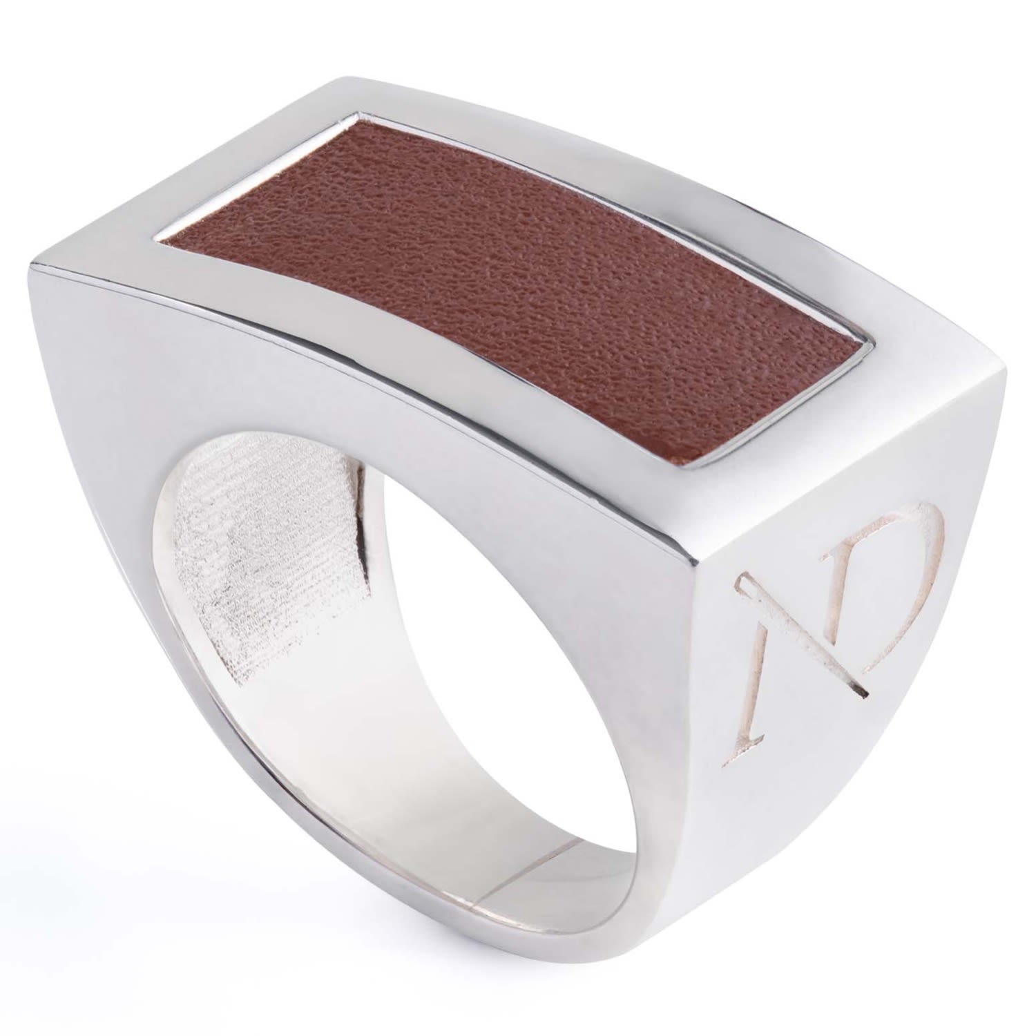 N'damus London Men's Silver / Brown Hatton Sterling Silver Chestnut Leather Ring