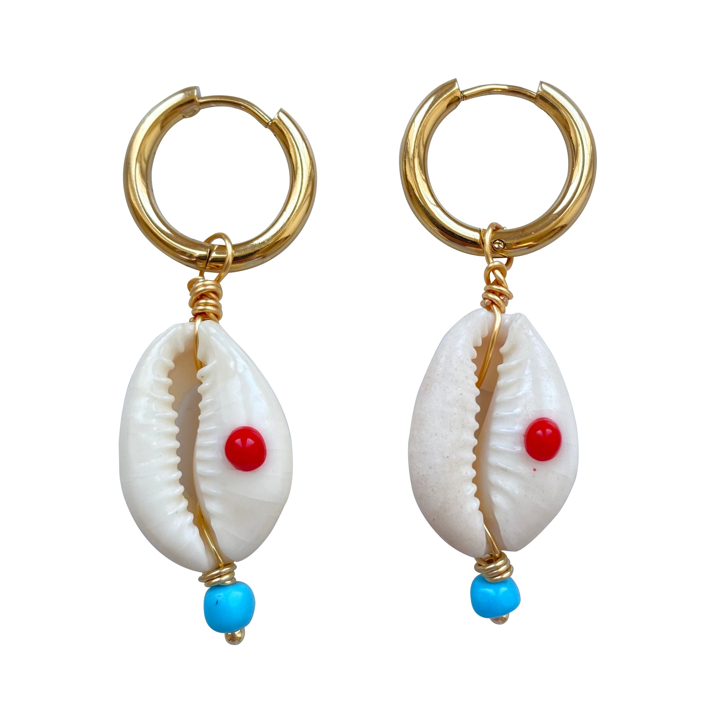 Women’s White / Gold / Green Cowrie Shell Hoop Earrings Midyat Smilla Brav