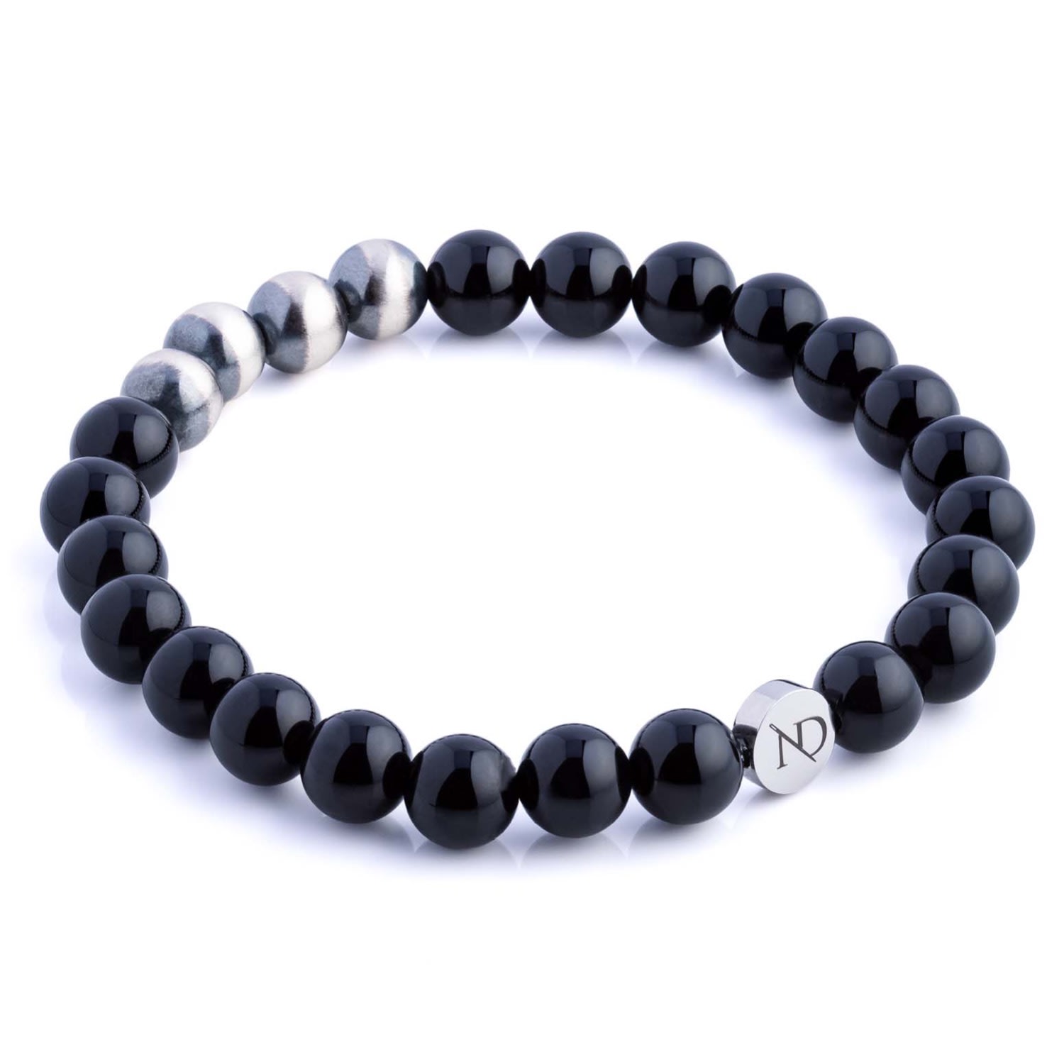 N'damus London Men's Black / Silver Black Onyx & Sterling Silver Gemstone Beaded Bracelet In Multi