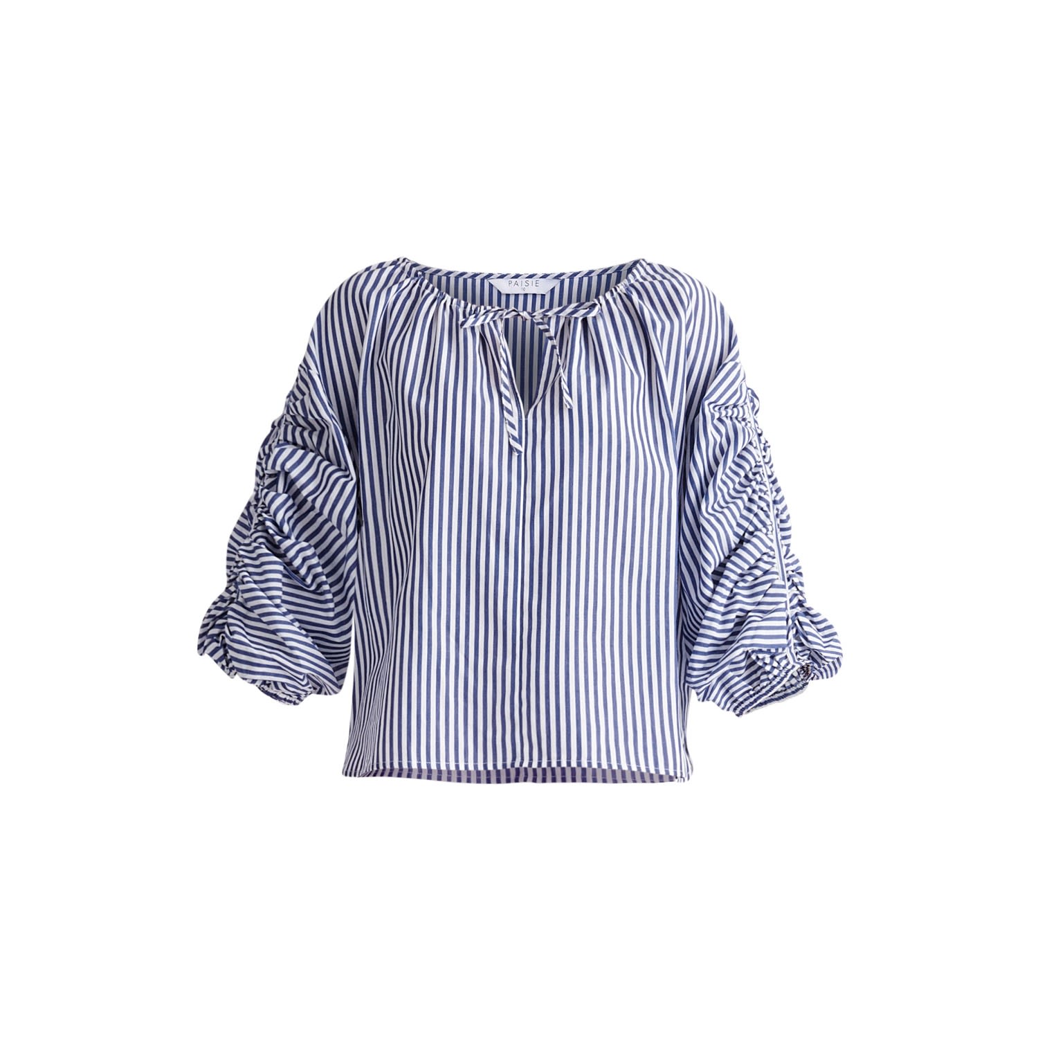 Women’s Blue / White Striped Ruched Sleeve Top - Dark Blue & White Extra Large Paisie