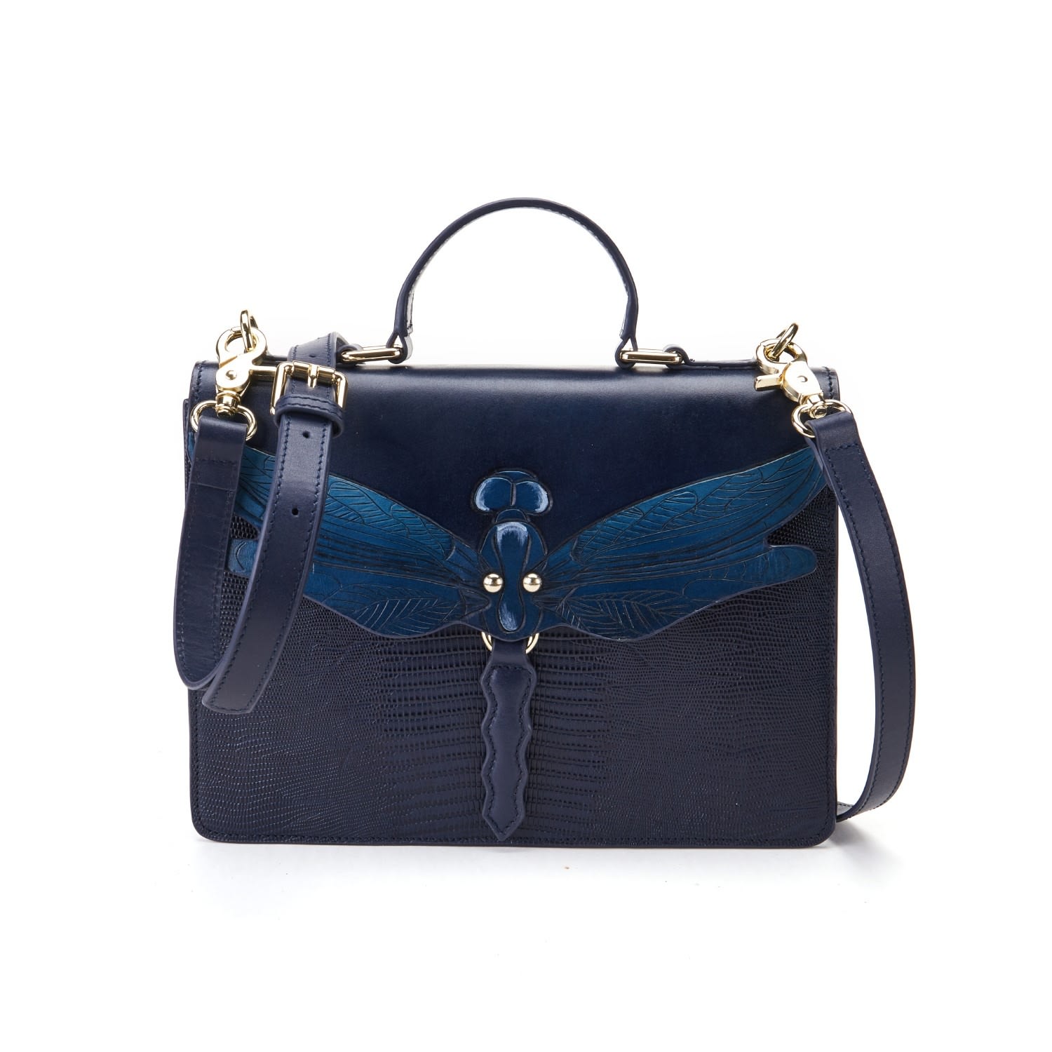 Women’s Dragonfly Top Handle Leather Bag Blue Bellorita