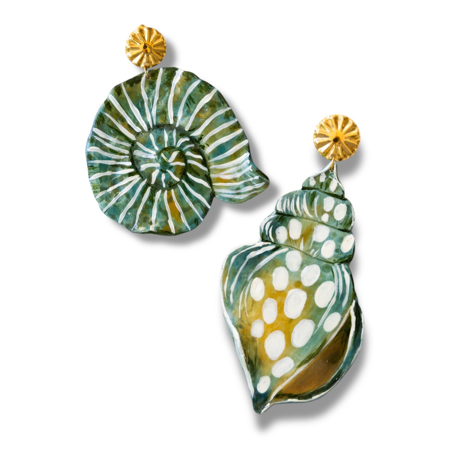 Sunset Magic Studio Women's Atlantis - Green Asymmetrical Shell Earrings
