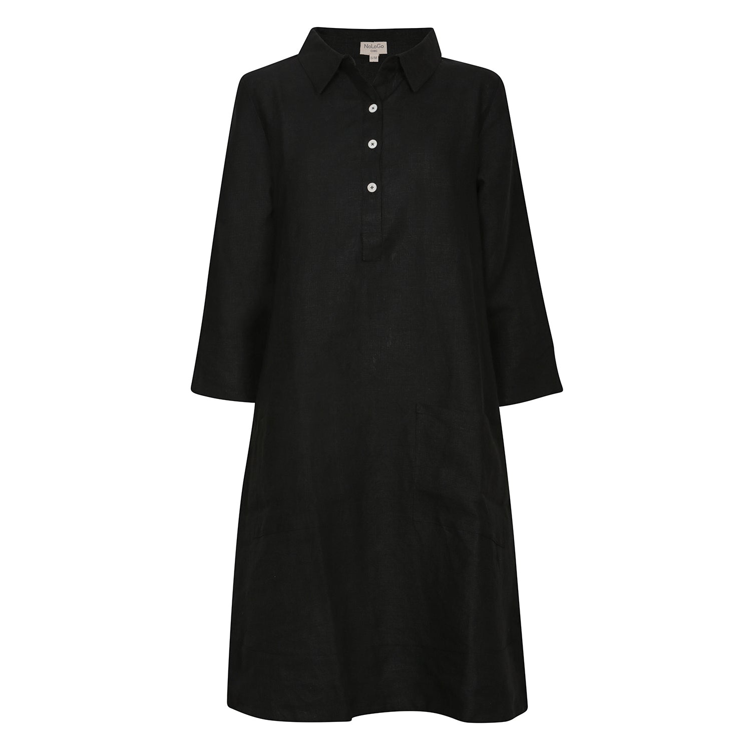 Nologo-chic Women's Up Town Linen Shirt Dress  Black