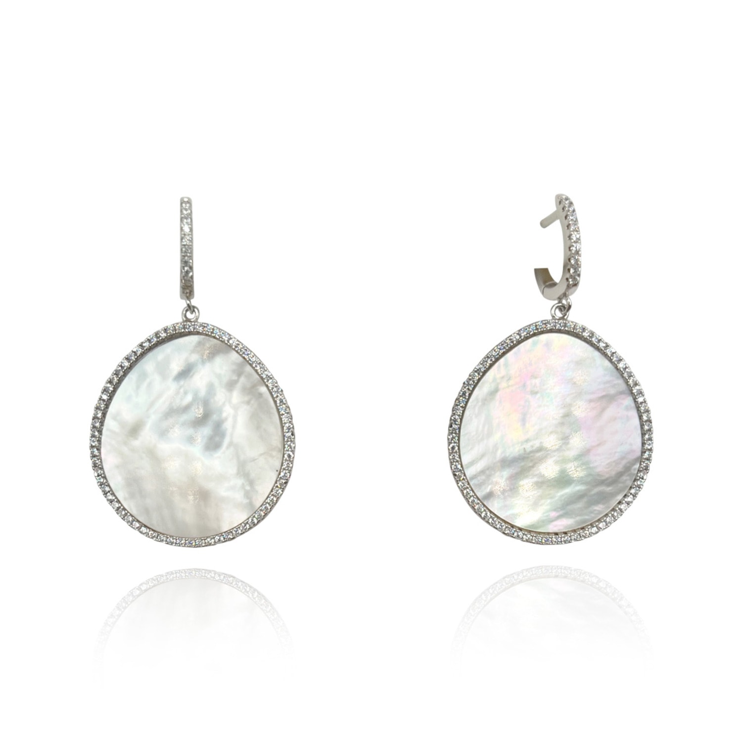 Women’s Neutrals Sterling Silver Mother Of Pearl Earrings With Micro Pave Cubic Zirconia Michael Nash Jewelry