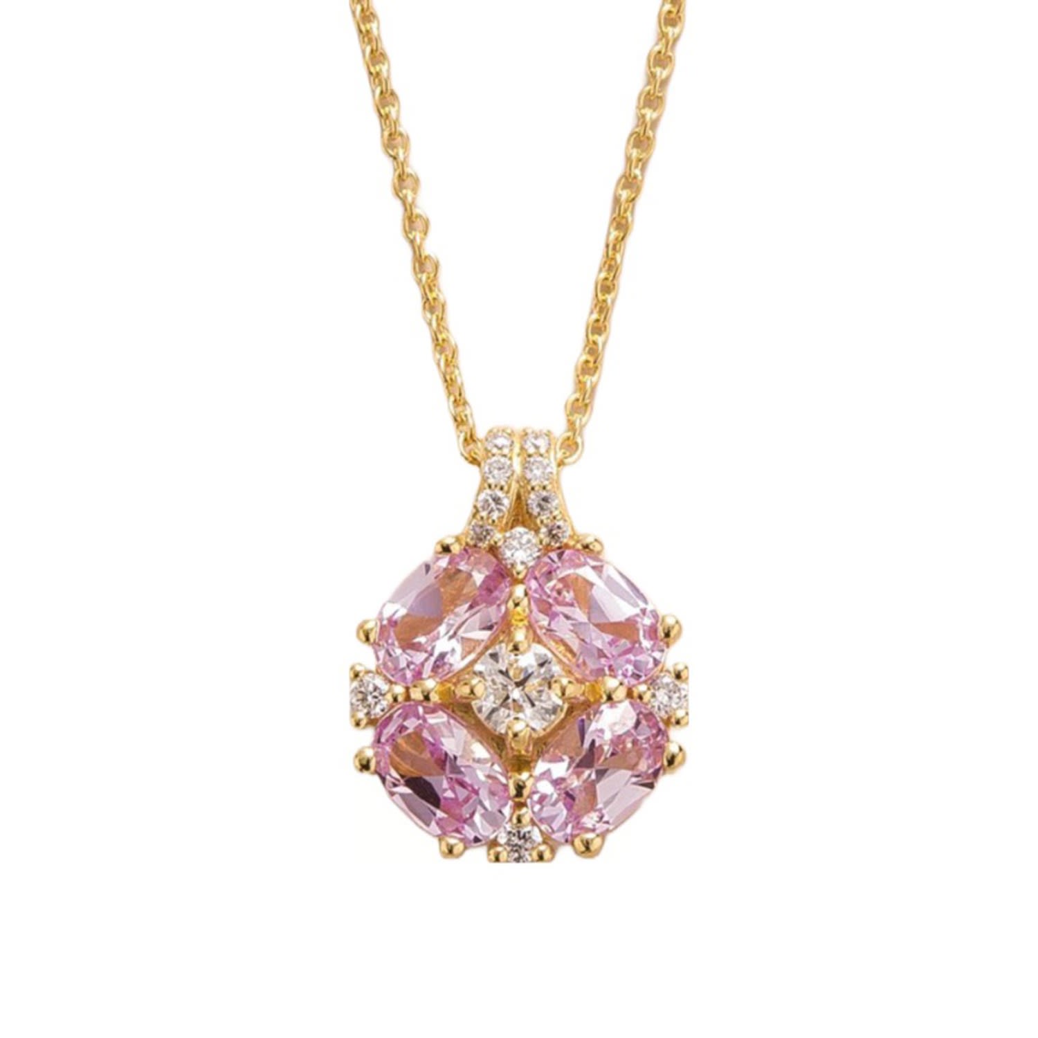 Juvetti Women's White / Pink / Gold Pristi Gold Necklace Pink Sapphires & Diamonds In Multi