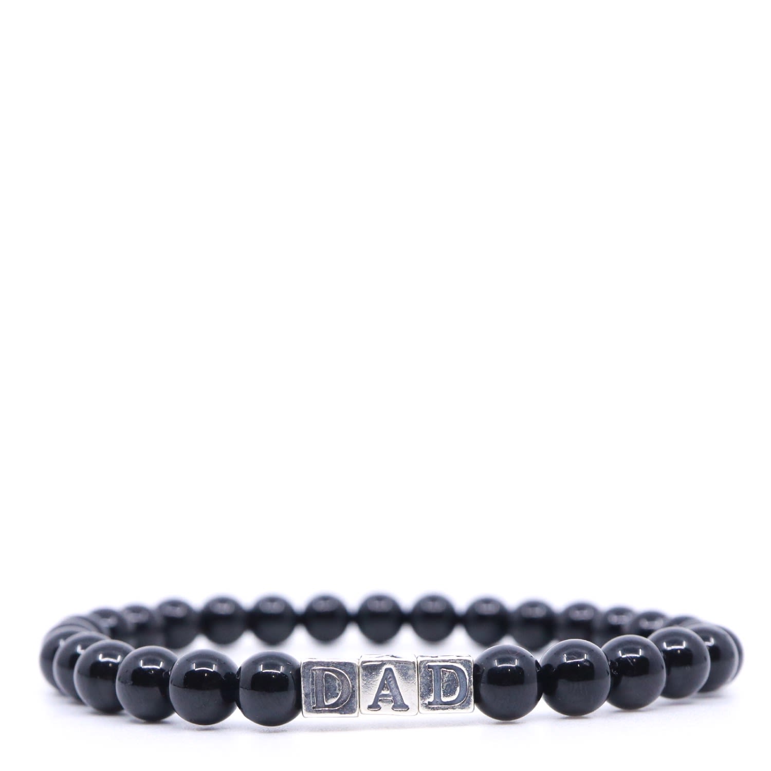Shar Oke Men's Black / Silver Black Tourmaline & Sterling Silver Dad Letters Beaded Bracelet In Multi