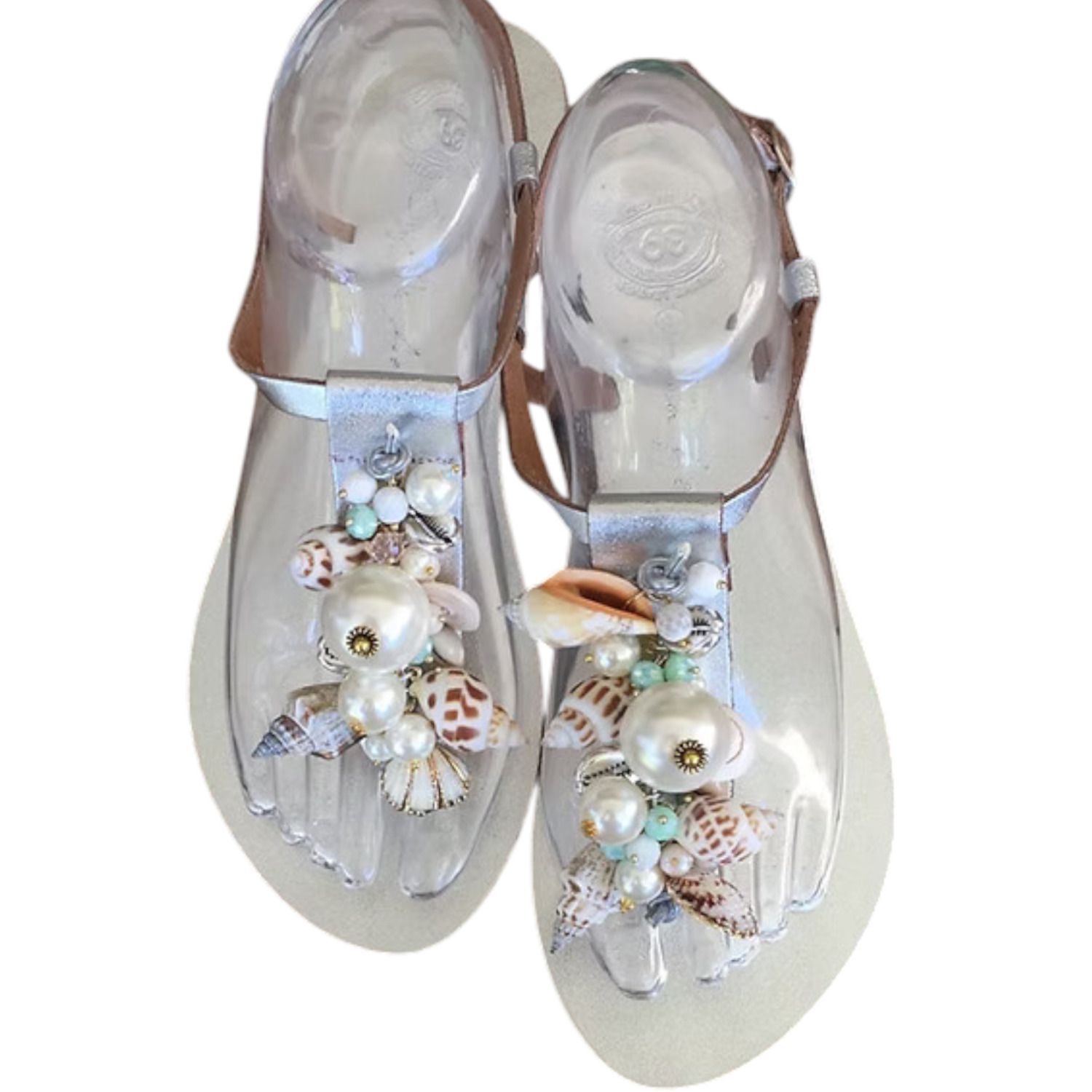Sibylla Delphica Women's Gold Leather Sandals With Shells - Oceanides