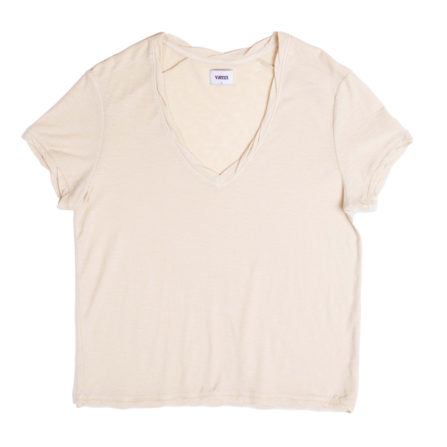 Vænn Women's Neutrals Slub Deep V Tee Honeycomb