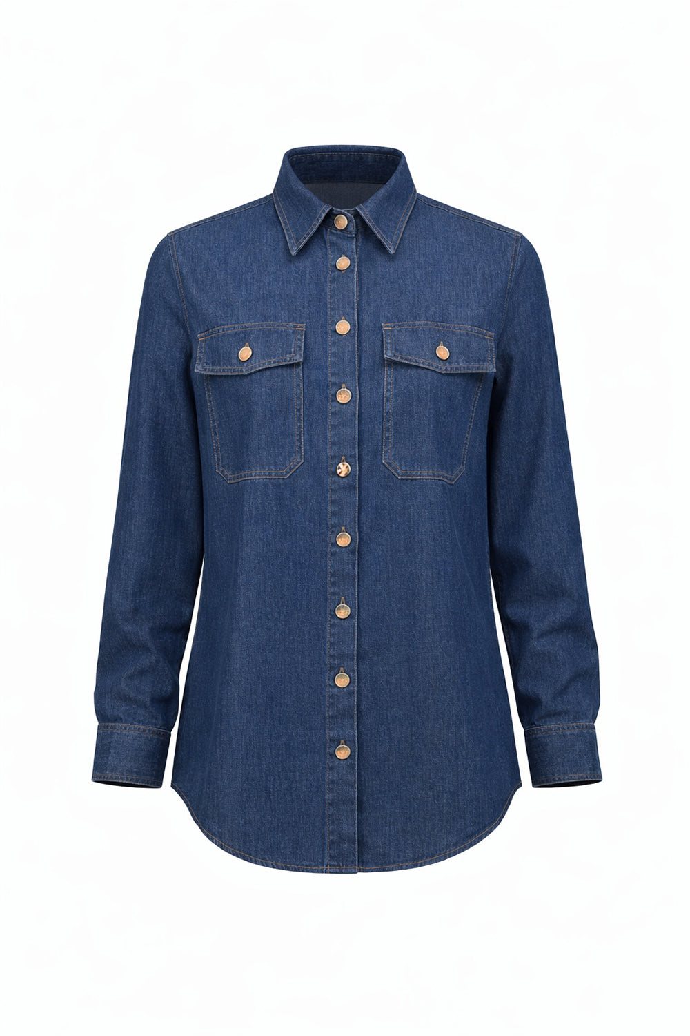 Exquise Women's Blue Duwayne Long Sleeve Snap Button Denim Shirt - Navy