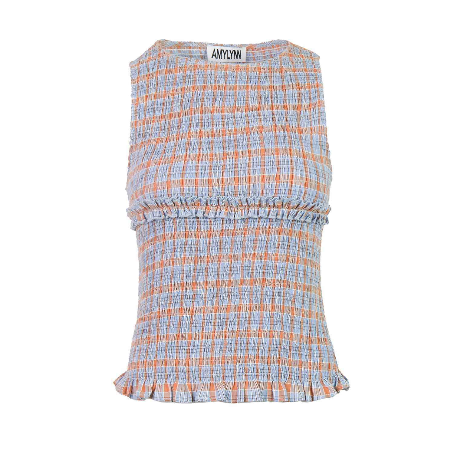 Mona Smocked Top In Blue & Orange Check | AMY LYNN | Wolf & Badger