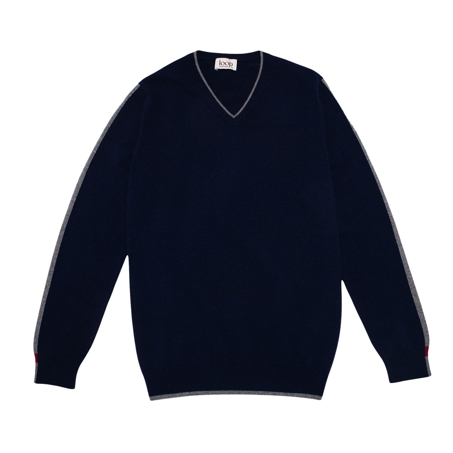 Mens Cashmere V Neck Sweater In Midnight Blue Small Loop Cashmere