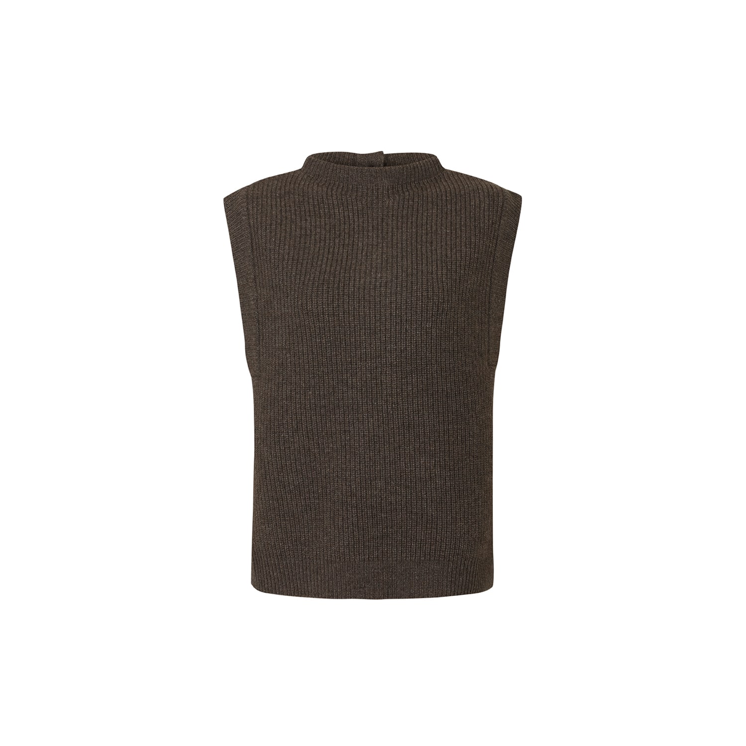 Women’s Mock-Neck Cashmere Sweater Vest-Brown Small Callaite