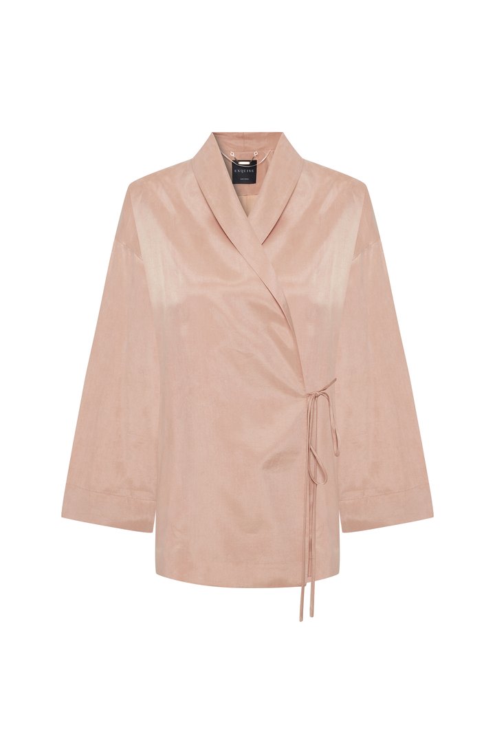 Women's Neutrals / Pink Regular Relaxed Fit Modal Wrap Tie Molly Jacket - Ecru | Small | Exquise