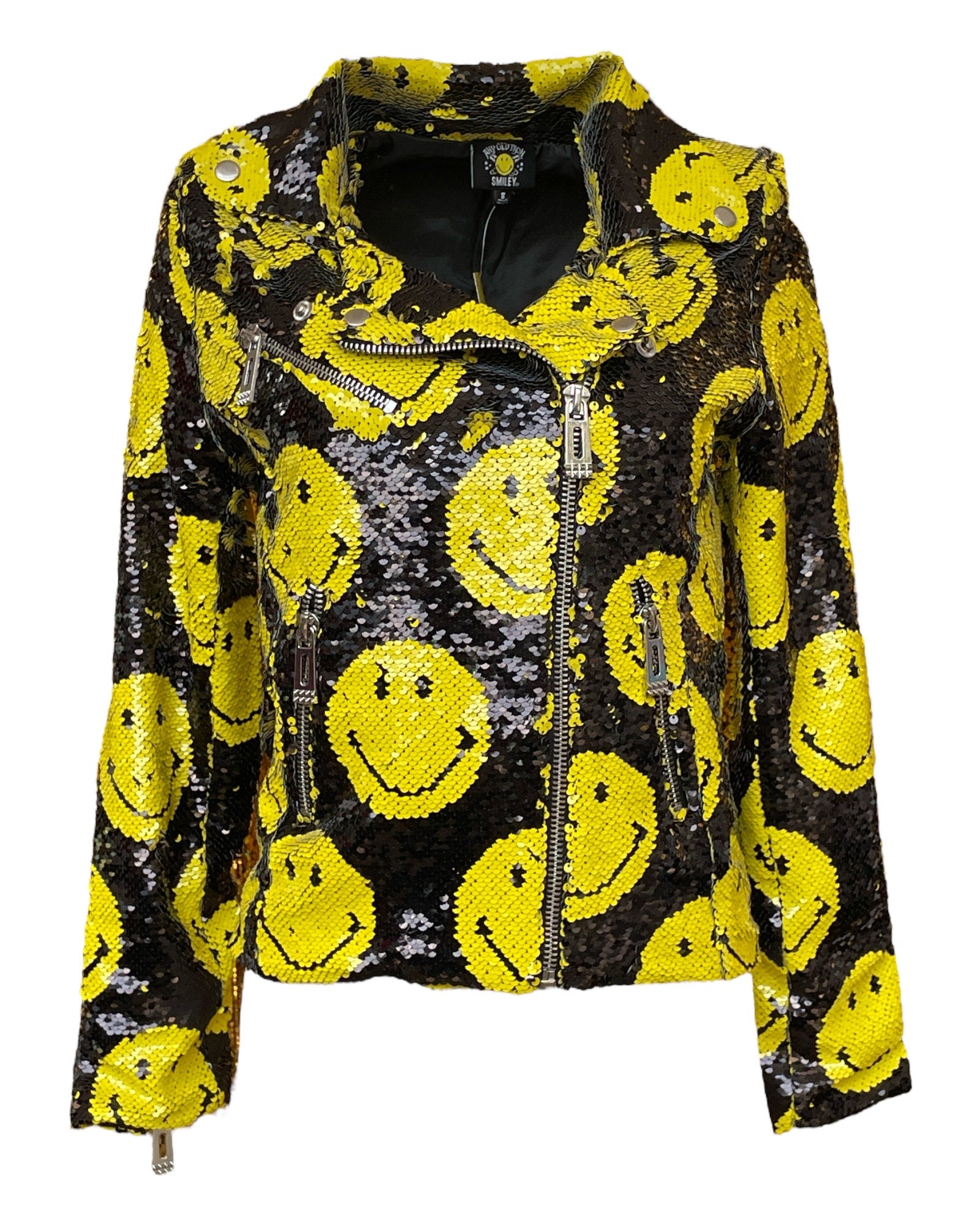 Women’s Black / Yellow / Orange Any Old Iron X Smiley Moto Jacket M