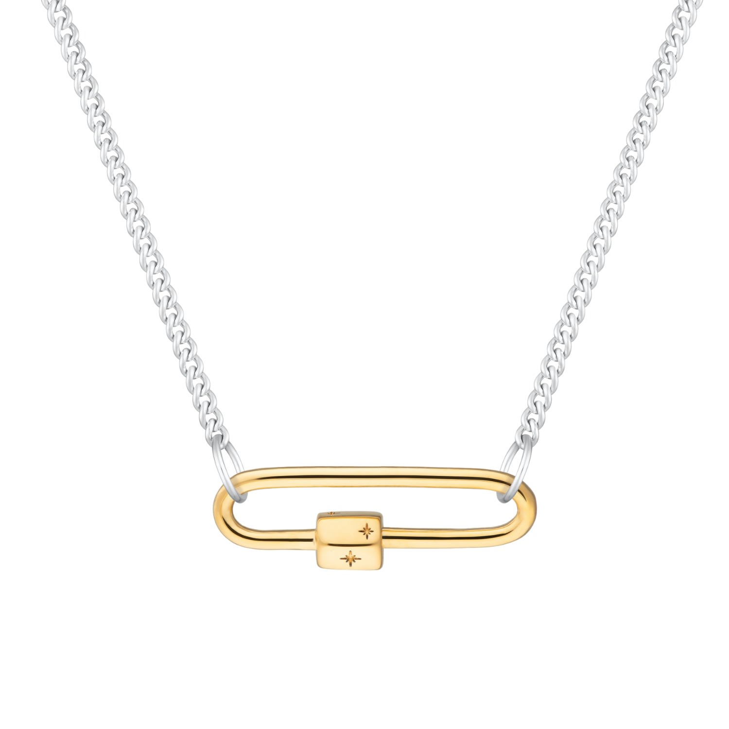 Scream Pretty Women's Gold Long Link Carabiner With Silver Curb Chain Necklace Mixed Metal In Gold