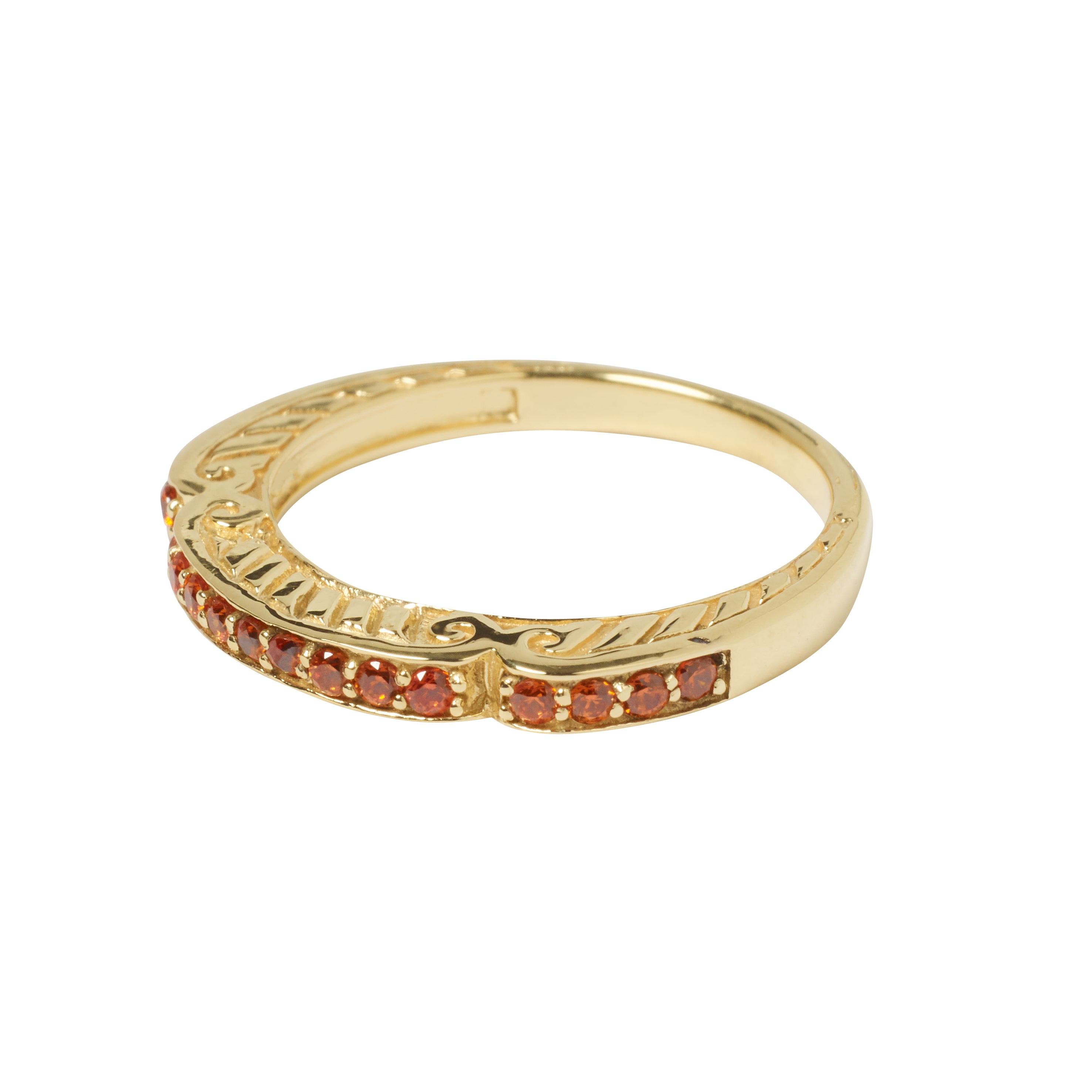 Yaa Yaa London Women's Jeweled Stacking Gold Ring - Orange Zircon In Orange
