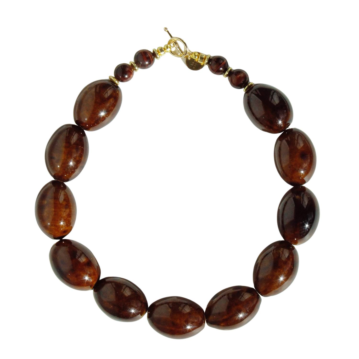 Edgar Navarro Jewelry Women's Red / Brown Navarro Oval Ceramic Statement Necklace With Jasper Stones And Gold-plated Detai