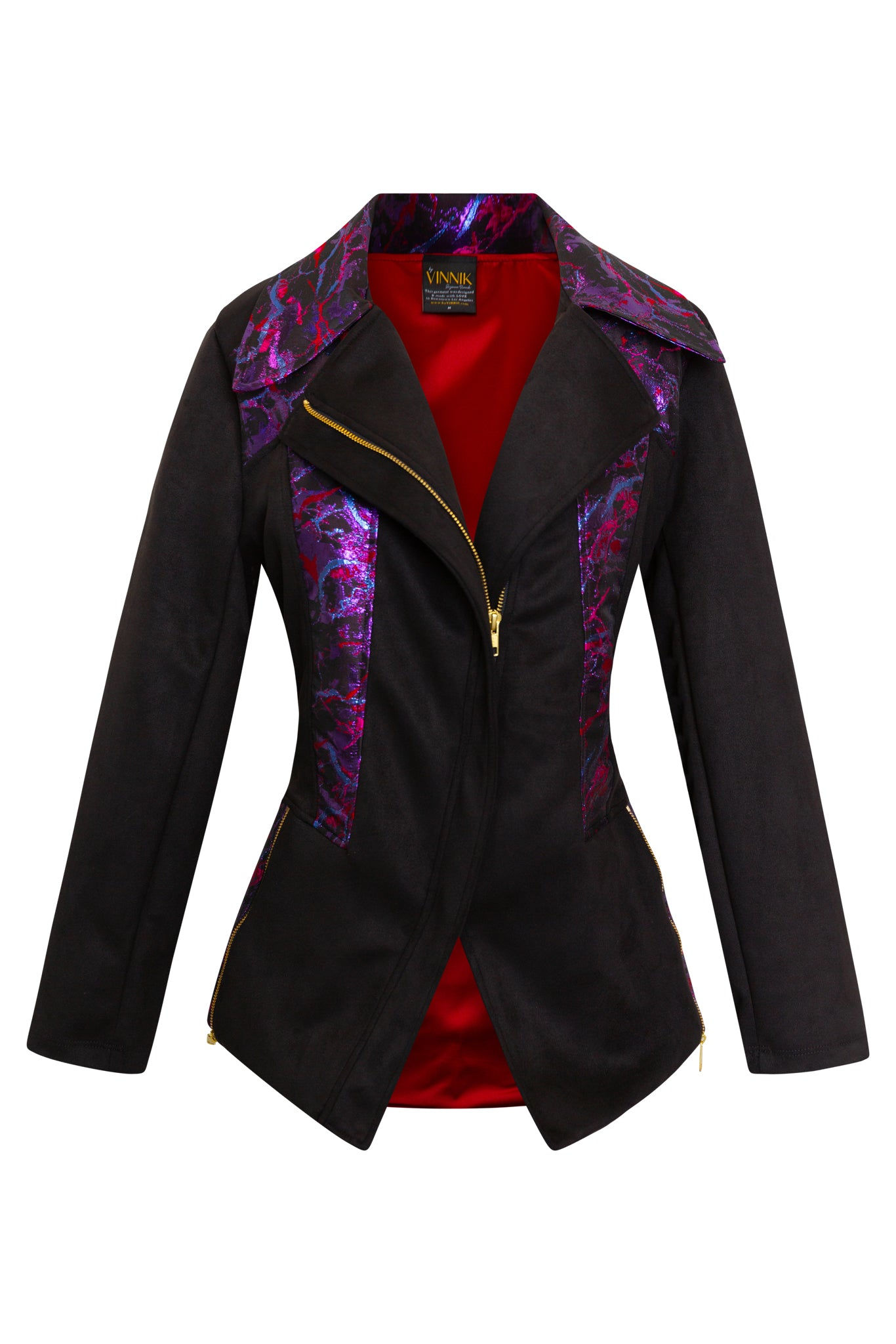 Women's Black / Red / Yellow Moto Jacket In Brunette | Extra Large | Byvinnik