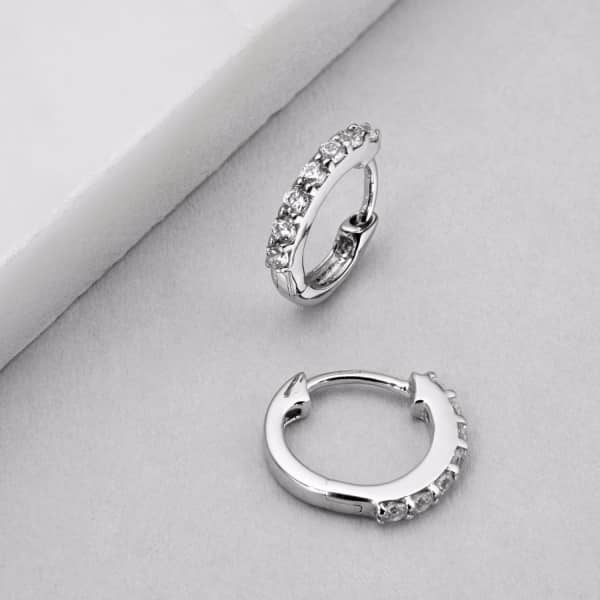 Lily & Roo Small Sterling Silver Diamond Style Huggie Hoop Earrings In Hoop