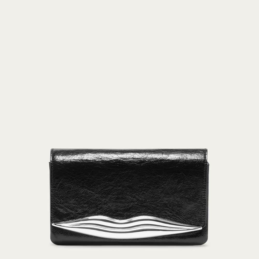 Surrealist Lips Clasp Clutch In Black Patent | Lulu Guinness