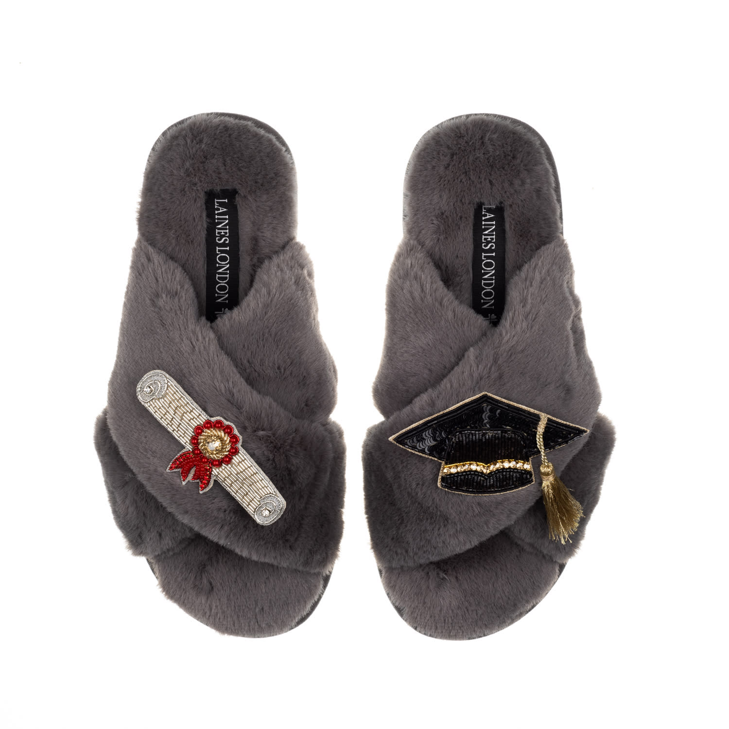 Laines London Women's Classic Laines Slippers With Graduation Brooches - Grey In Grey