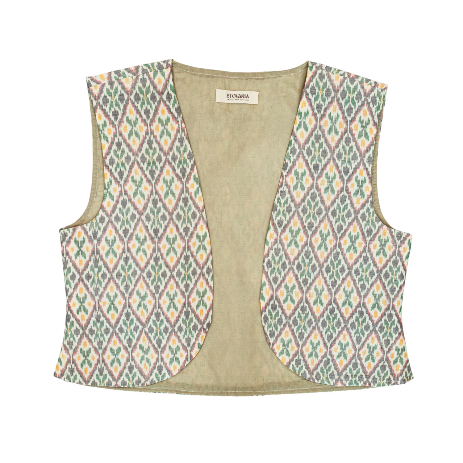 Stovaria Women's Handwoven Ikat Silk Vest – Bold Pattern, Effortless Charm - Statement Waistcoat