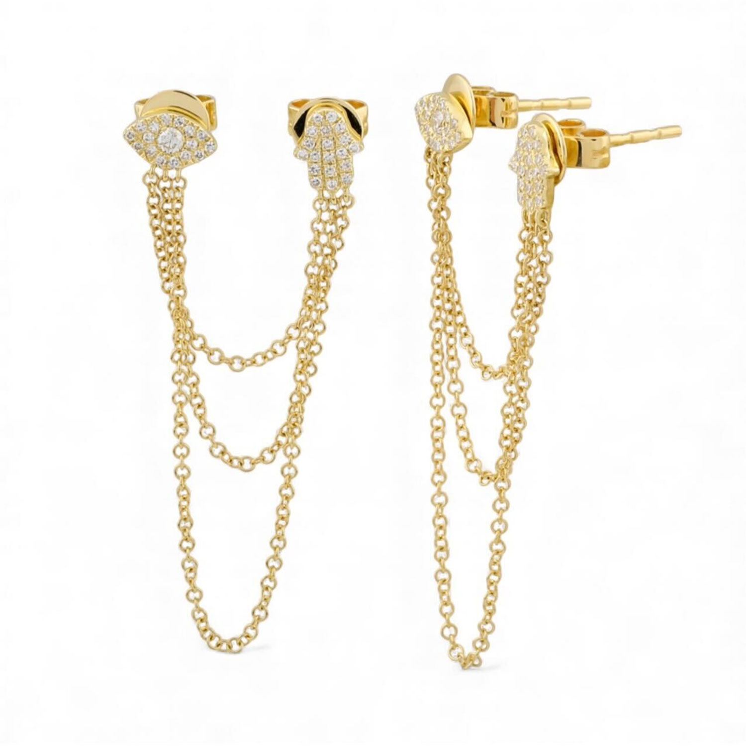 Neshi Designs Women's Yellow Hamsa Chain Diamond Earrings In Gold